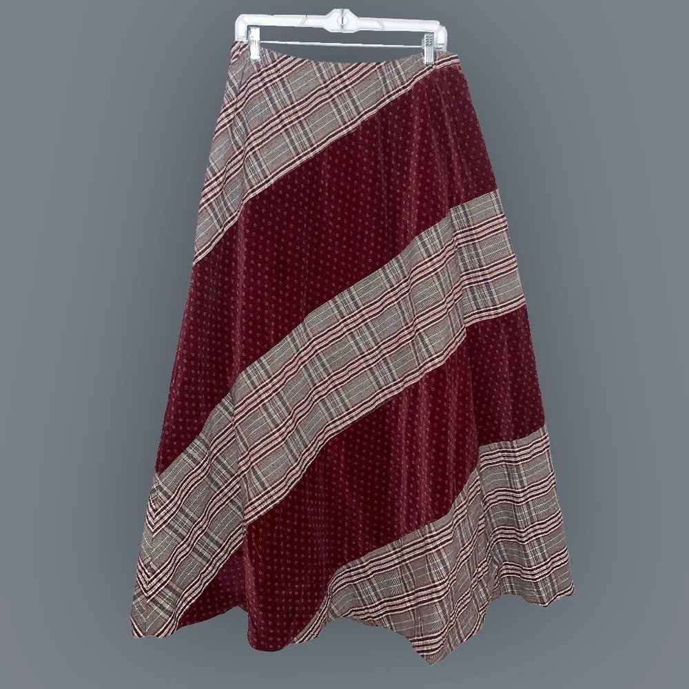 Maroon Plaid and Floral Maxi Skirt